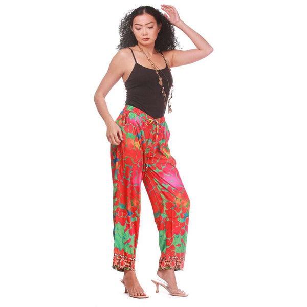 Bright and Colorful Print w/ Border Pull on Pant. Beachwear.